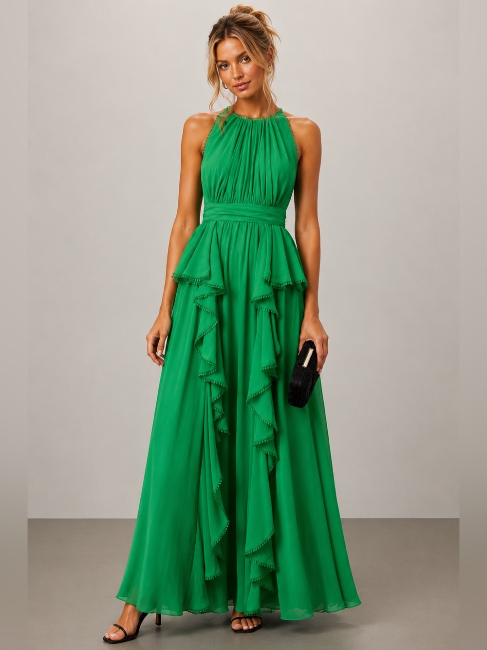 Badgley Mischka Green Chiffon Gown 4